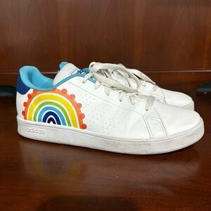 Adidas Womens US 6 White Rainbow Sneakers Casual Streetwear Cute